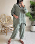 2-Piece Outfits for Women, Oversized Shirt and Trousers