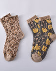 5 Pairs of Women's Cotton Socks with Floral Pattern