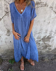 Venetia - V-Neck Cotton and Linen Long Dress