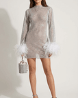 Charlotte Metallic Feather Cuff Mini Dress