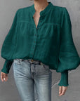 Albina - Ruched Blouse with Lantern Sleeves