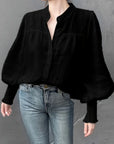 Albina - Ruched Blouse with Lantern Sleeves