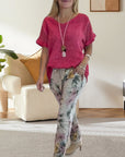 Alura - Casual Blouse and Trousers with Floral Pattern
