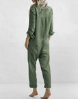Amalia - Casual Long-Sleeved Jumpsuit with Button Placket and Lapel Pockets