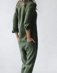 Amalia - Casual Long-Sleeved Jumpsuit with Button Placket and Lapel Pockets