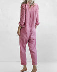 Amalia - Casual Long-Sleeved Jumpsuit with Button Placket and Lapel Pockets