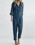 Amalia - Casual Long-Sleeved Jumpsuit with Button Placket and Lapel Pockets