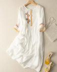 Anoshka - Cotton and Linen Dress in Ethnic Style