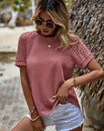 Barbara - T-Shirt with Round Neck and Eyelets