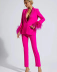 Blazer and trouser set for women with diamond and feather accents - Eva