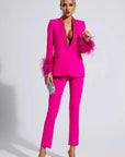 Blazer and trouser set for women with diamond and feather accents - Eva