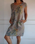 Brigitte - Printed Cotton and Linen Dress with Round Neck
