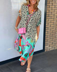 Casual Short-Sleeved Leopard Print Dress for Women