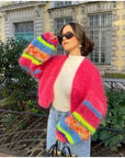 Colourful Knitted Short Cardigan with Puff Sleeves for Women - Aleta