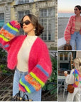 Colourful Knitted Short Cardigan with Puff Sleeves for Women - Aleta