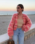 Colourful Knitted Short Cardigan with Puff Sleeves for Women - Aleta