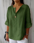 Comfortable Top with V-Neck in Cotton and Linen