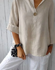 Comfortable Top with V-Neck in Cotton and Linen