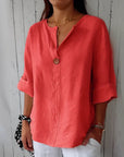 Comfortable Top with V-Neck in Cotton and Linen