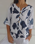 Denisa - Printed Tunic Top with V-Neck