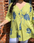 Denisa - Printed Tunic Top with V-Neck