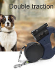 Laisse double rétractable pour chien | Avec lampe de poche et support pour sacs à déjections canines