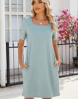 Dress with Short Sleeves, Pockets and Square Neckline - Julissa