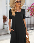 Dress with Short Sleeves, Pockets and Square Neckline - Julissa