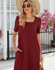 Dress with Short Sleeves, Pockets and Square Neckline - Julissa