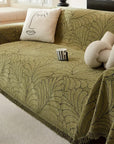 Dust-Free Reversible Sofa Cover with Jacquard Leaf Pattern