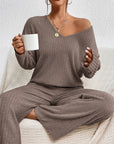 Edina – V-Neck and Knit Pattern Two-Piece Set