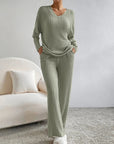 Edina – V-Neck and Knit Pattern Two-Piece Set