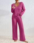 Edina – V-Neck and Knit Pattern Two-Piece Set