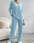 Edina – V-Neck and Knit Pattern Two-Piece Set