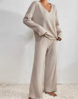 Edina – V-Neck and Knit Pattern Two-Piece Set