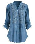 Egle – Long Ladies' Blouse with Puff Sleeves and Elegant Lace Details