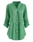 Egle – Long Ladies' Blouse with Puff Sleeves and Elegant Lace Details
