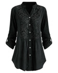 Egle – Long Ladies' Blouse with Puff Sleeves and Elegant Lace Details