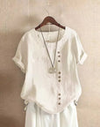 Elegant Cotton Ladies Blouse with Short Sleeves and Button Details