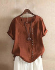 Elegant Cotton Ladies Blouse with Short Sleeves and Button Details
