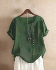 Elegant Cotton Ladies Blouse with Short Sleeves and Button Details