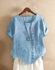 Elegant Cotton Ladies Blouse with Short Sleeves and Button Details