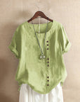 Elegant Cotton Ladies Blouse with Short Sleeves and Button Details