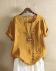 Elegant Cotton Ladies Blouse with Short Sleeves and Button Details