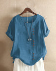 Elegant Cotton Ladies Blouse with Short Sleeves and Button Details