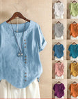 Elegant Cotton Ladies Blouse with Short Sleeves and Button Details