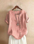 Elegant Cotton Ladies Blouse with Short Sleeves and Button Details