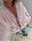 Elegant checked blouse with lace and heart pockets - Lilly
