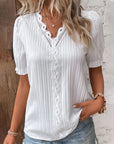Elegant lace ladies' blouse with V-neck - Fleur