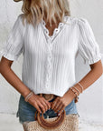 Elegant lace ladies' blouse with V-neck - Fleur